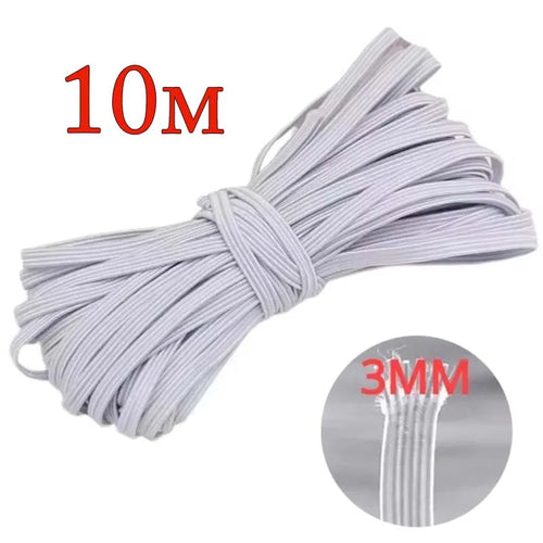 10M 3Mm Flat Elastic Band Sewing Stretch Rope Flat Elastic Band High Elastic for DIY Ties Trim Maskunderware Pajamas