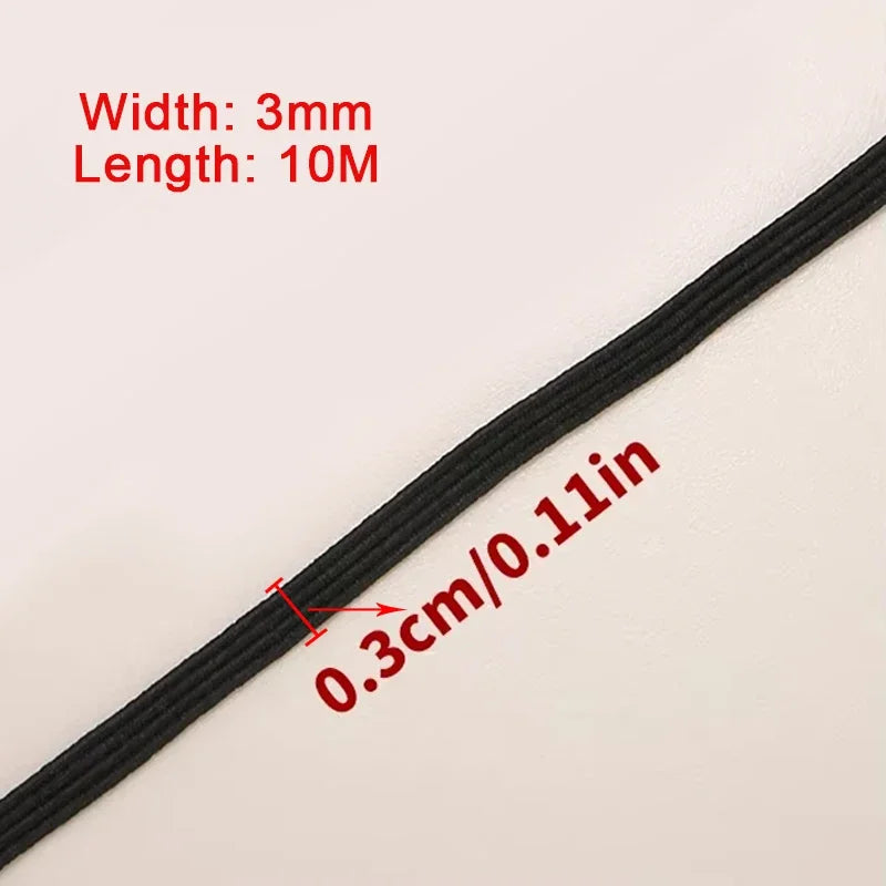 10M 3Mm Flat Elastic Band Sewing Stretch Rope Flat Elastic Band High Elastic for DIY Ties Trim Maskunderware Pajamas