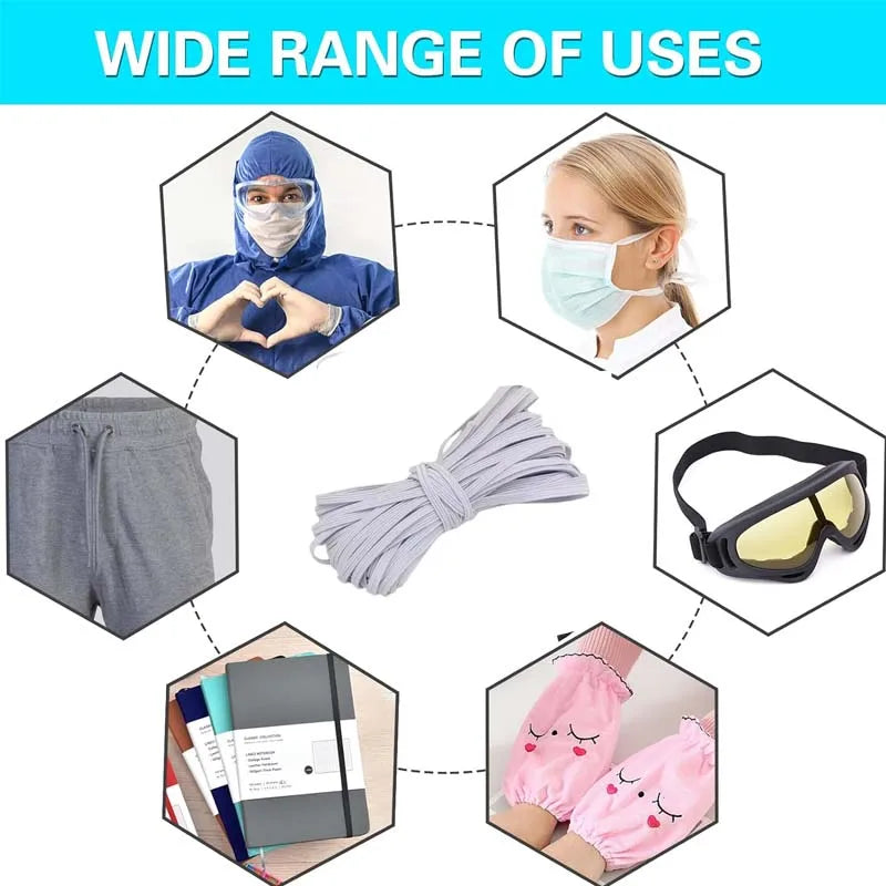 10M 3Mm Flat Elastic Band Sewing Stretch Rope Flat Elastic Band High Elastic for DIY Ties Trim Maskunderware Pajamas